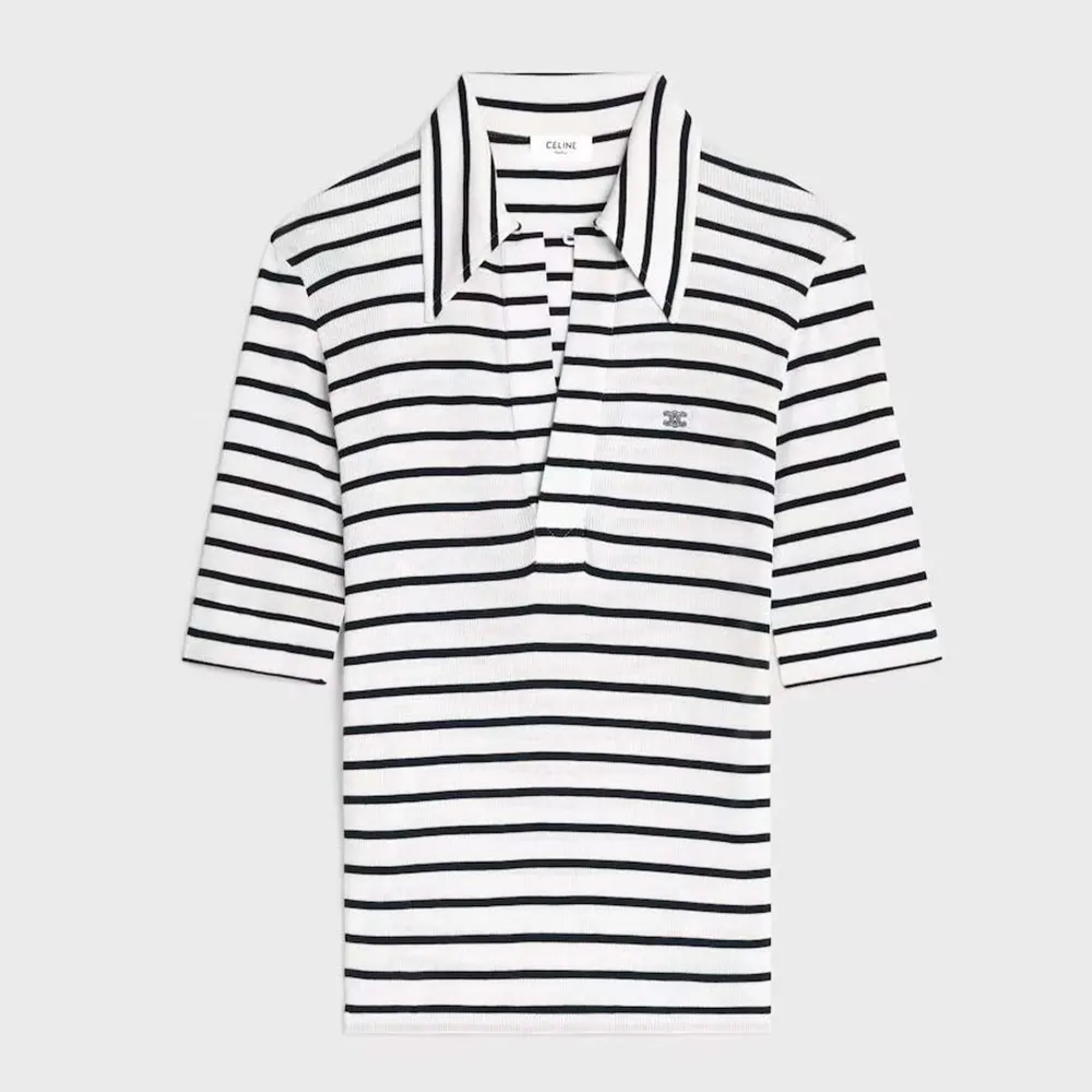 Celine Women Polo Shirt in Striped Silk Jersey RX0LN809W