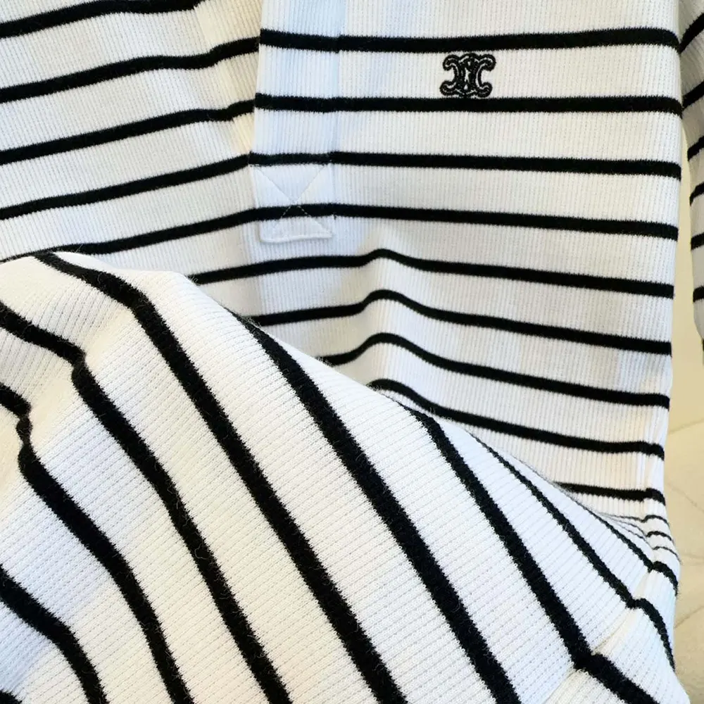 Celine Women Polo Shirt in Striped Silk Jersey RX0LN809W