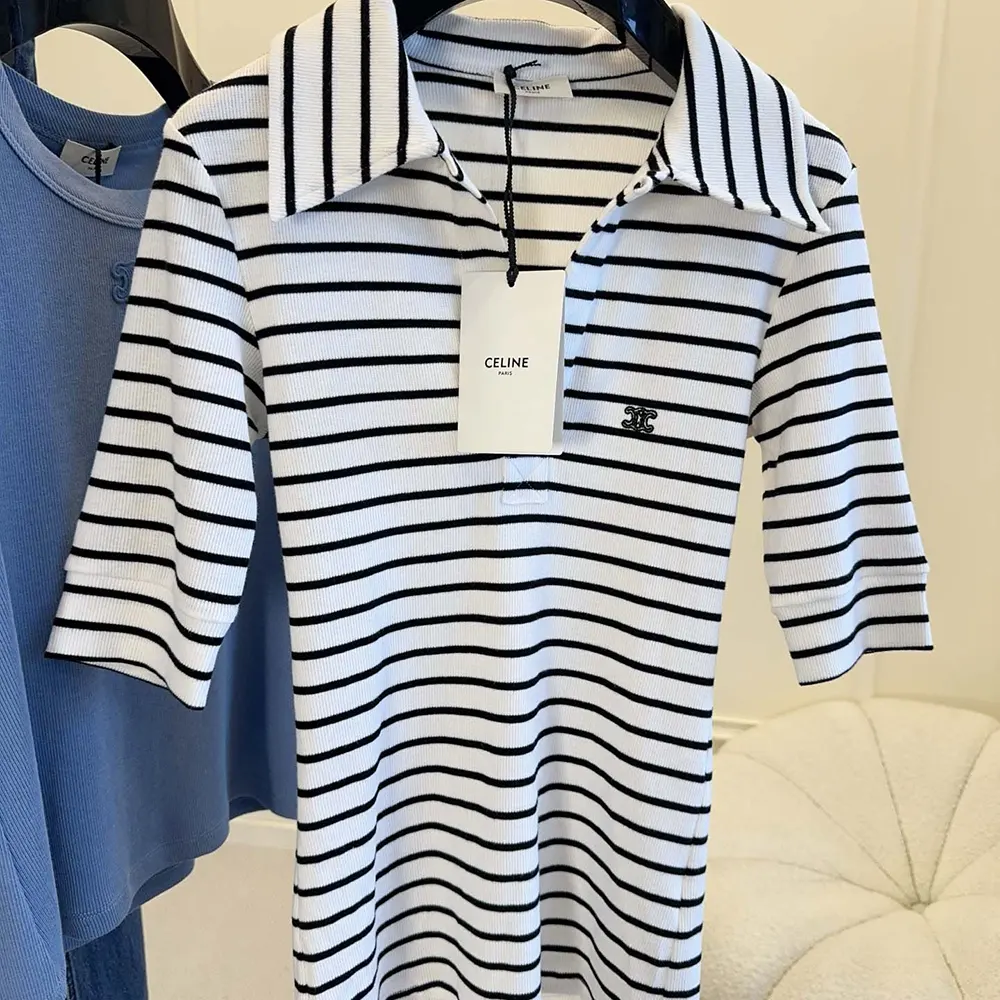 Celine Women Polo Shirt in Striped Silk Jersey RX0LN809W