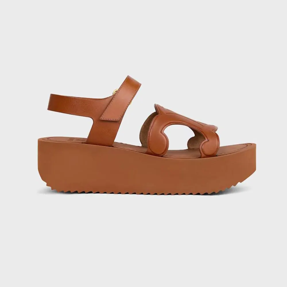 Celine Women Sunny Sandal in Calfskin – Vegetal Tanning-Tan 367635348C