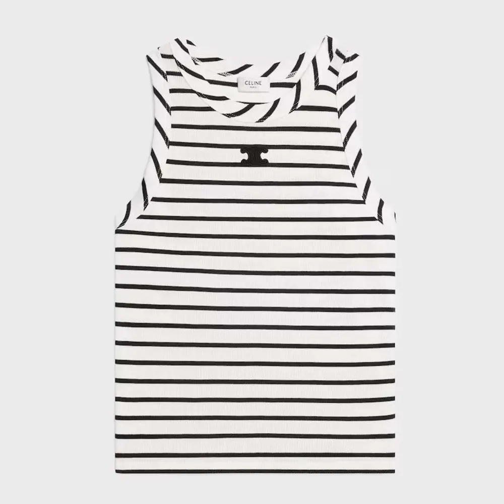 Celine Women Triomphe Tank Top in Striped Silk Jersey RX0M5809W