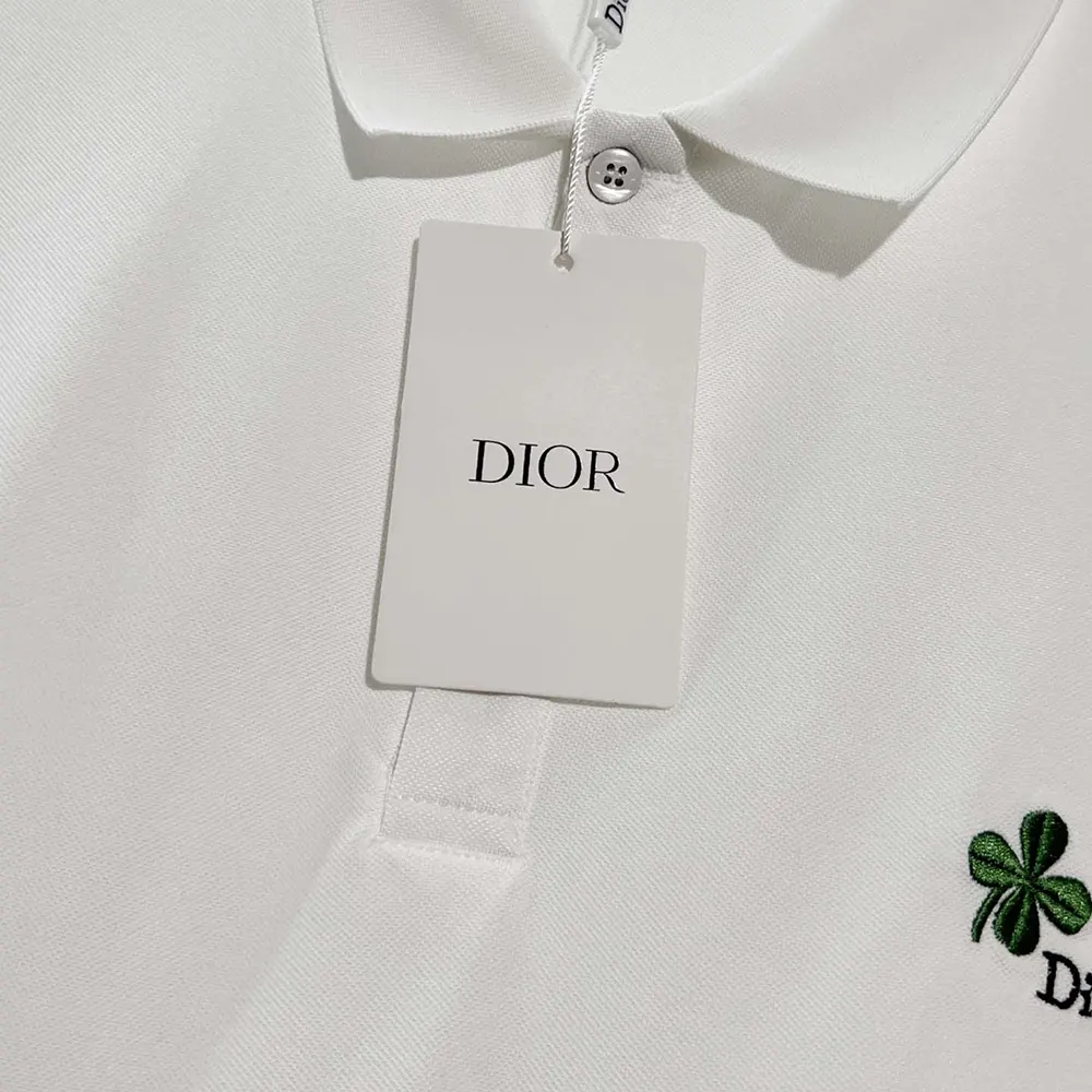Dior Men Polo Shirt with Dior Clover Embroidery White Cotton Piqué 683J806A3025