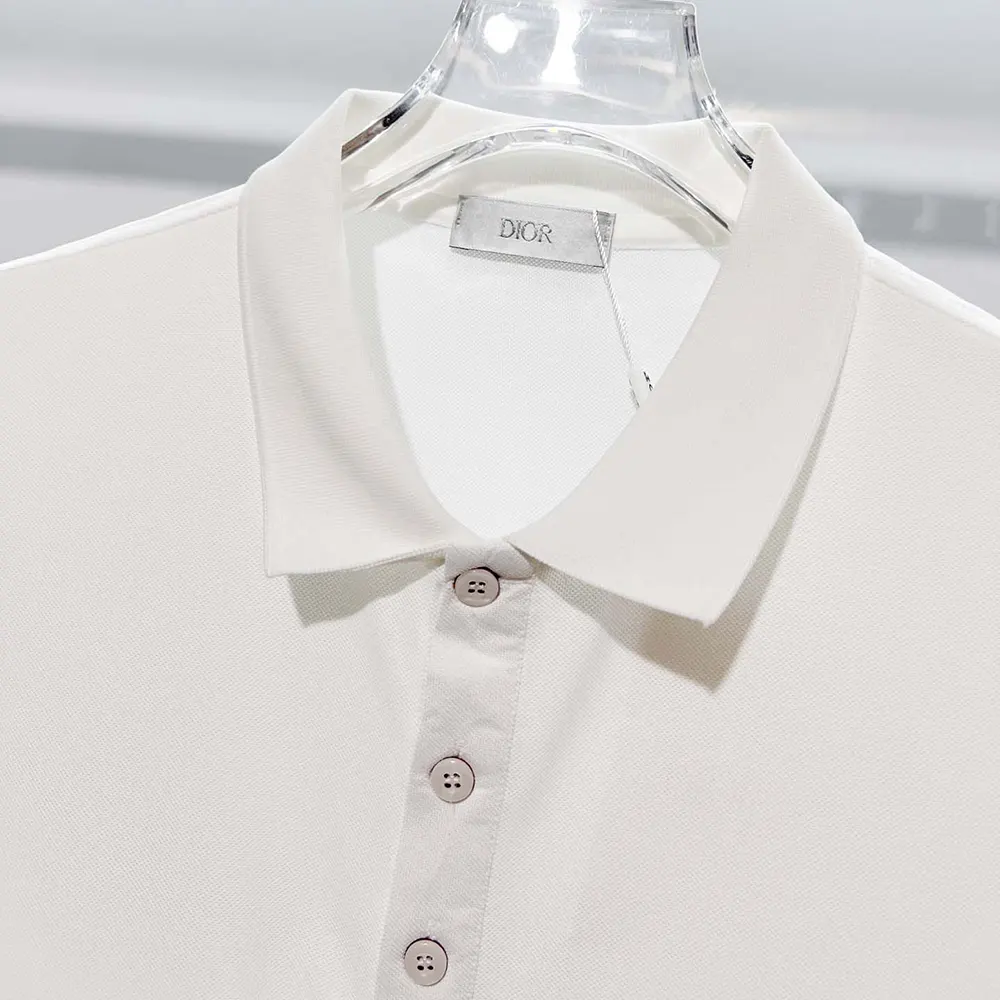Dior Men Polo Shirt with Dior Clover Embroidery White Cotton Piqué 683J806A3025