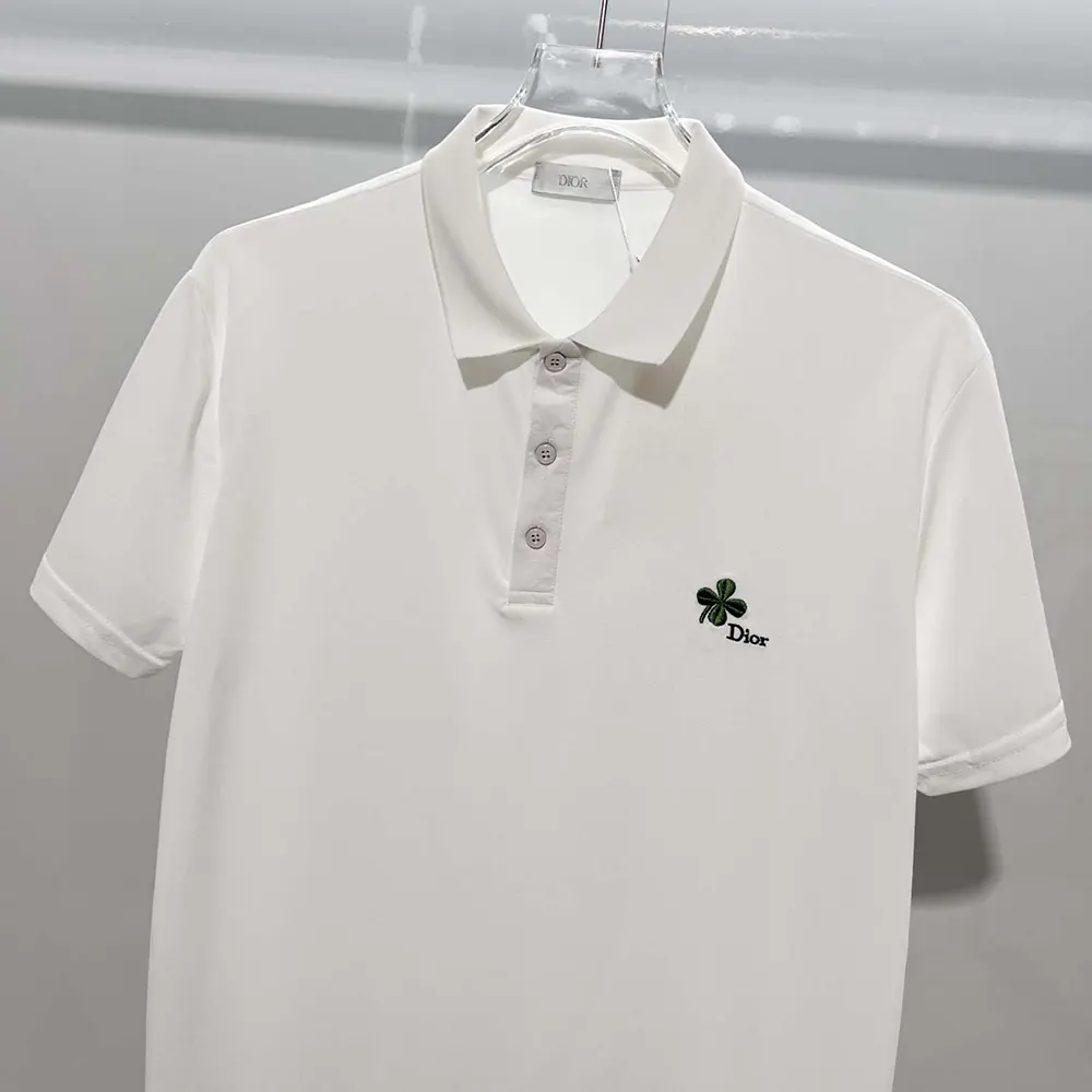 Dior Men Polo Shirt with Dior Clover Embroidery White Cotton Piqué 683J806A3025