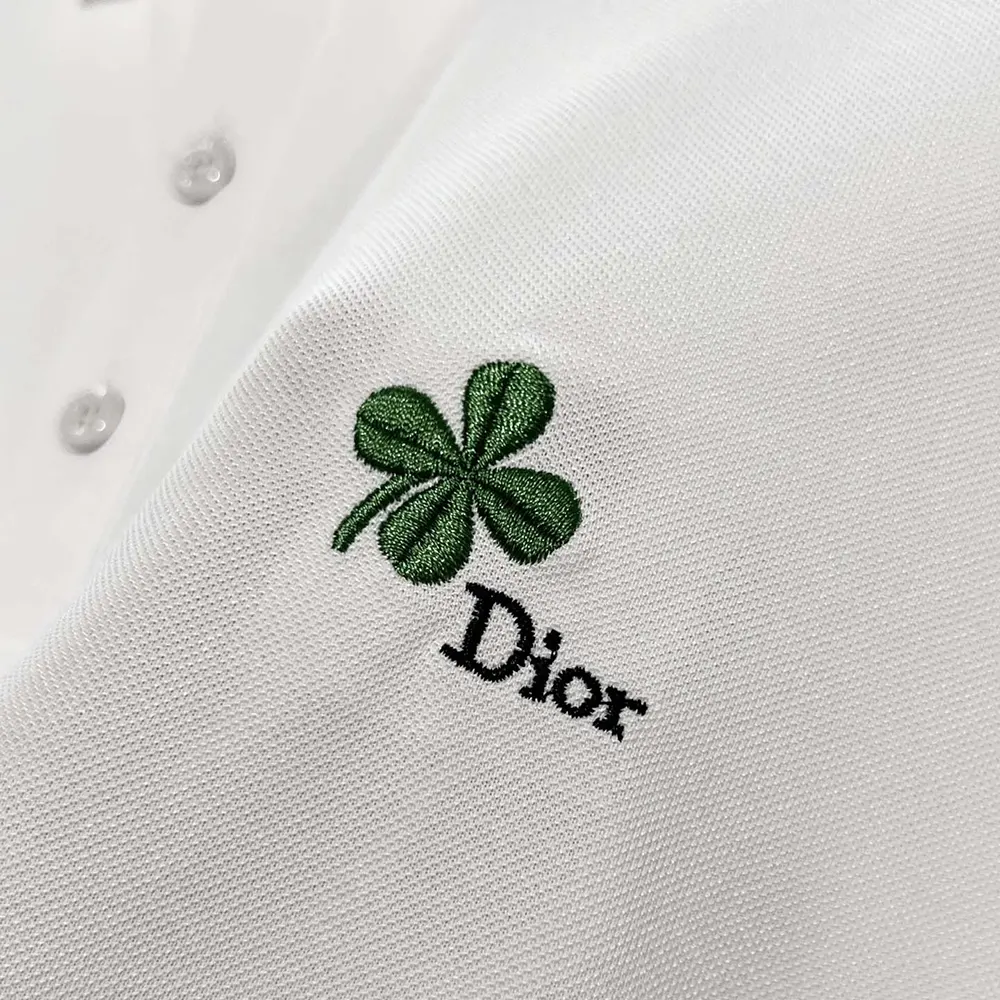Dior Men Polo Shirt with Dior Clover Embroidery White Cotton Piqué 683J806A3025