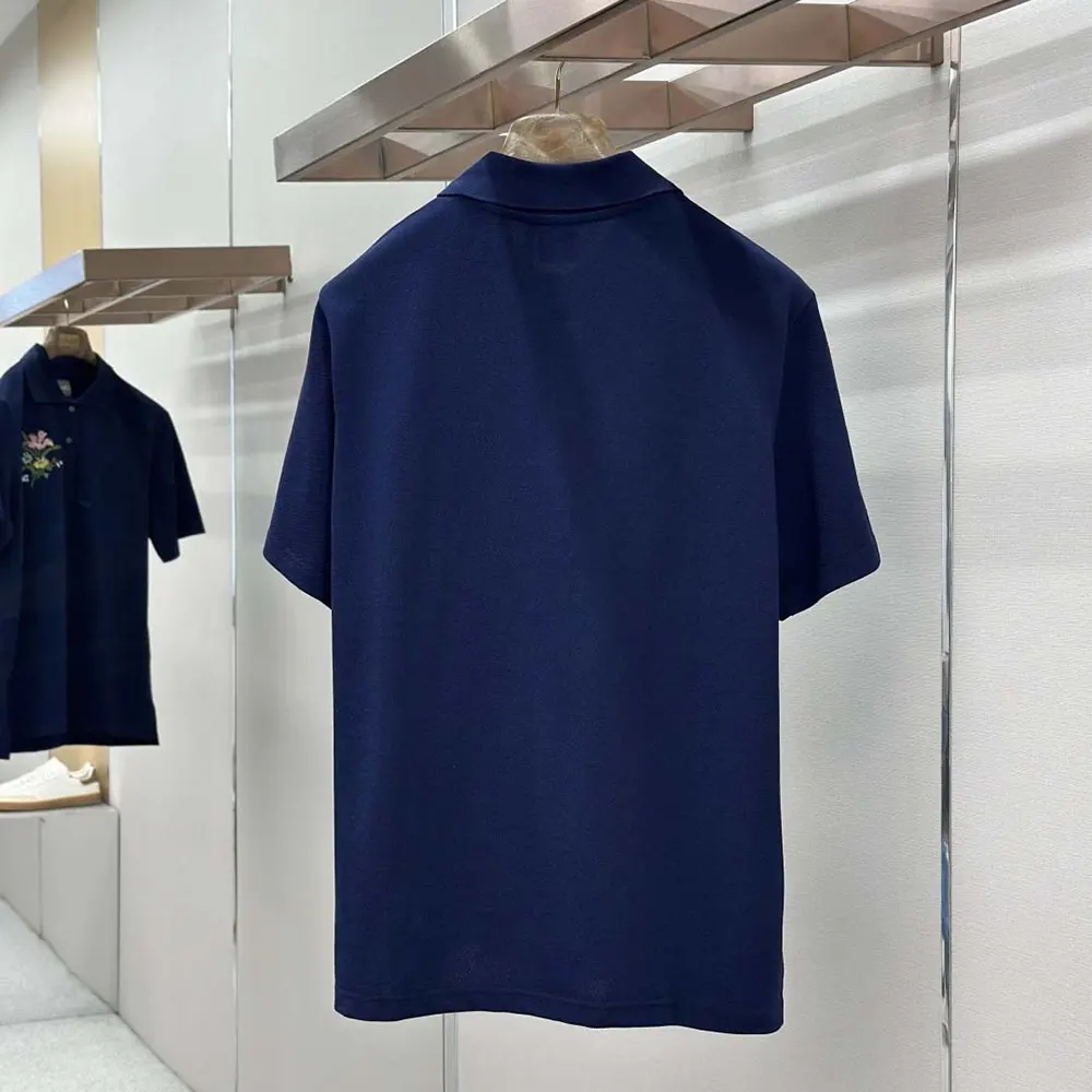 Dior Men Polo Shirt with Dior Secret Garden Embroidery Relaxed Fit Blue Cotton Piqué