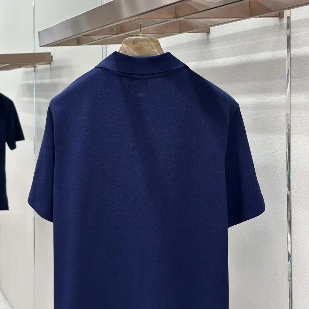 Dior Men Polo Shirt with Dior Secret Garden Embroidery Relaxed Fit Blue Cotton Piqué