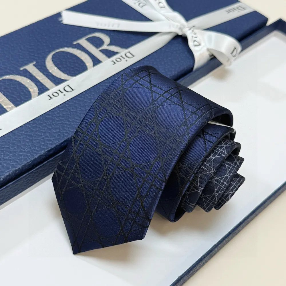 Dior Men Striped Cannage Tie Navy Blue Gray and White Silk 44C1047B0984