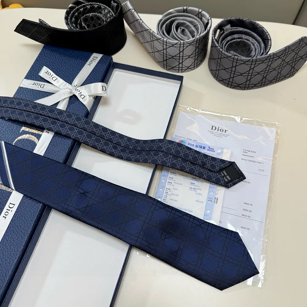 Dior Men Striped Cannage Tie Navy Blue Gray and White Silk 44C1047B0984