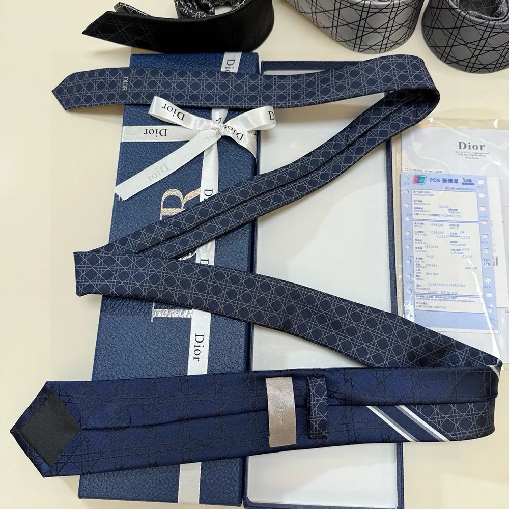 Dior Men Striped Cannage Tie Navy Blue Gray and White Silk 44C1047B0984