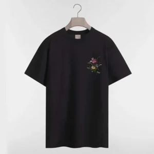 Dior Women T-Shirt with Dior Secret Garden Motif Relaxed Fit Black Cotton Jersey