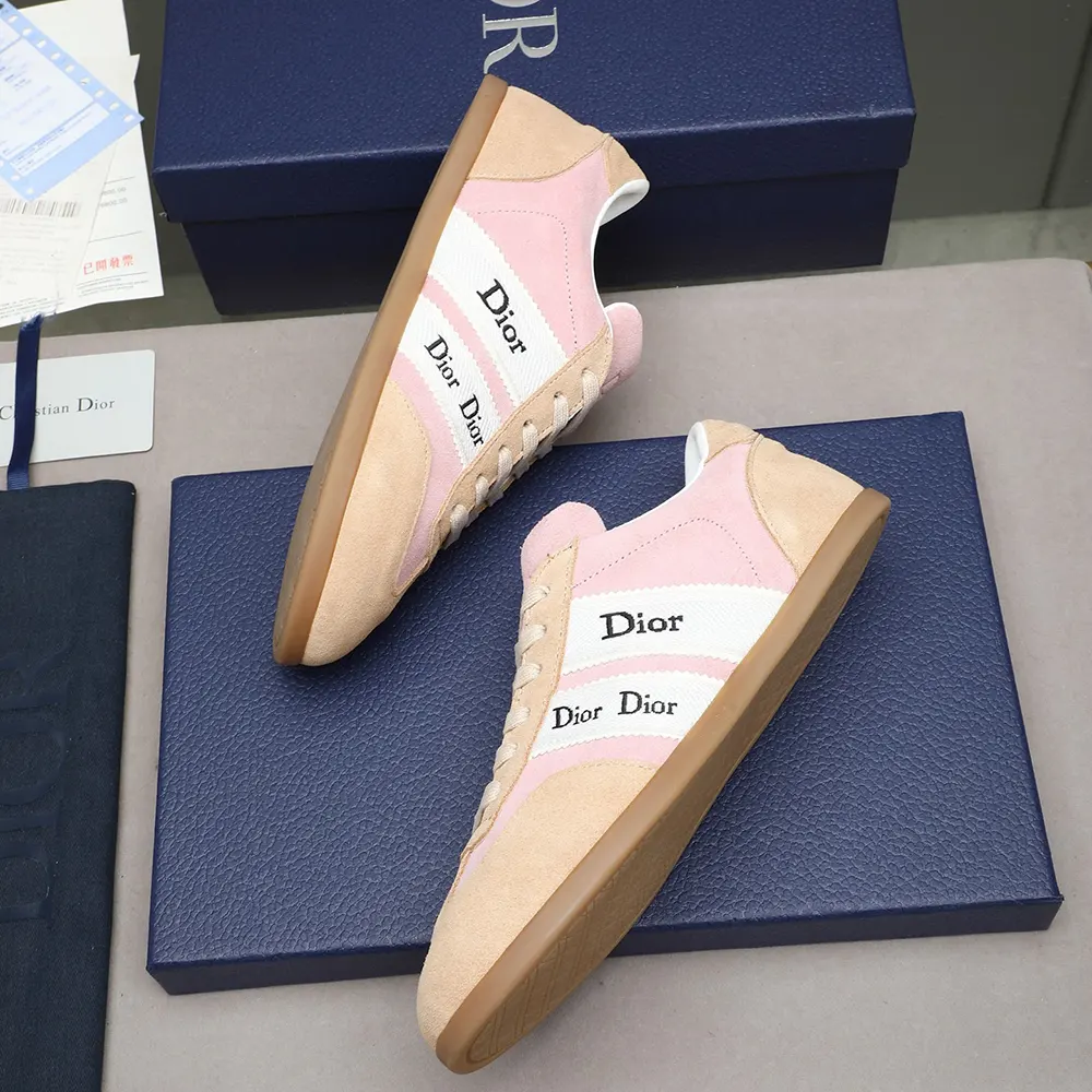 Dior Unisex Ribbon Sneaker Pink and Beige Suede Calfskin KCK553SUE