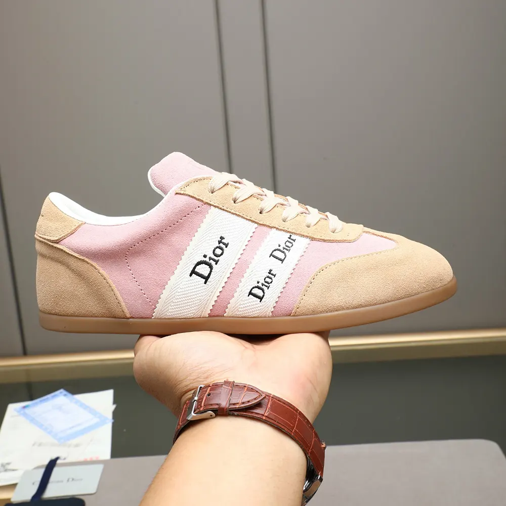 Dior Unisex Ribbon Sneaker Pink and Beige Suede Calfskin KCK553SUE