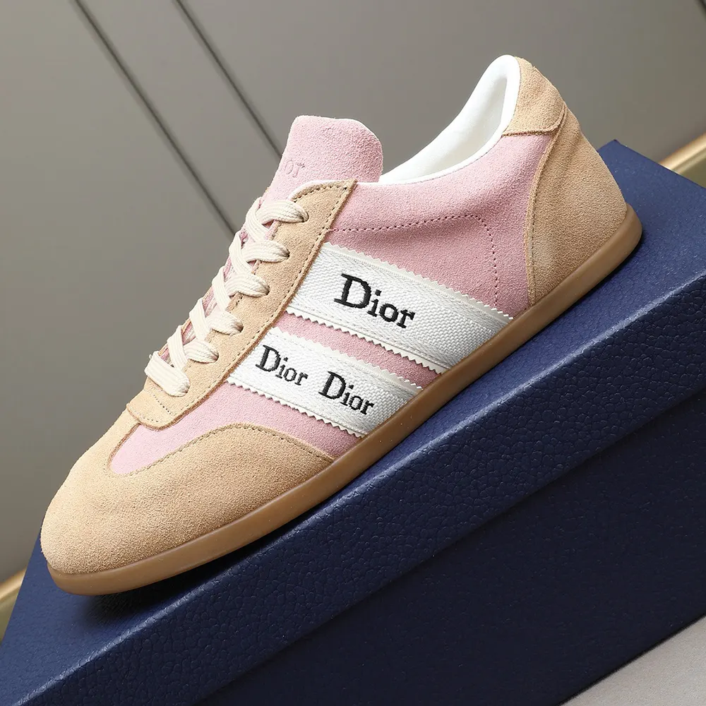 Dior Unisex Ribbon Sneaker Pink and Beige Suede Calfskin KCK553SUE