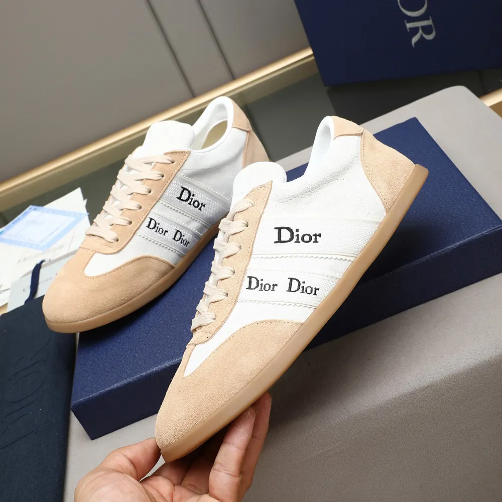 Dior Unisex Ribbon Sneaker White and Beige Suede Calfskin KCK553SUE