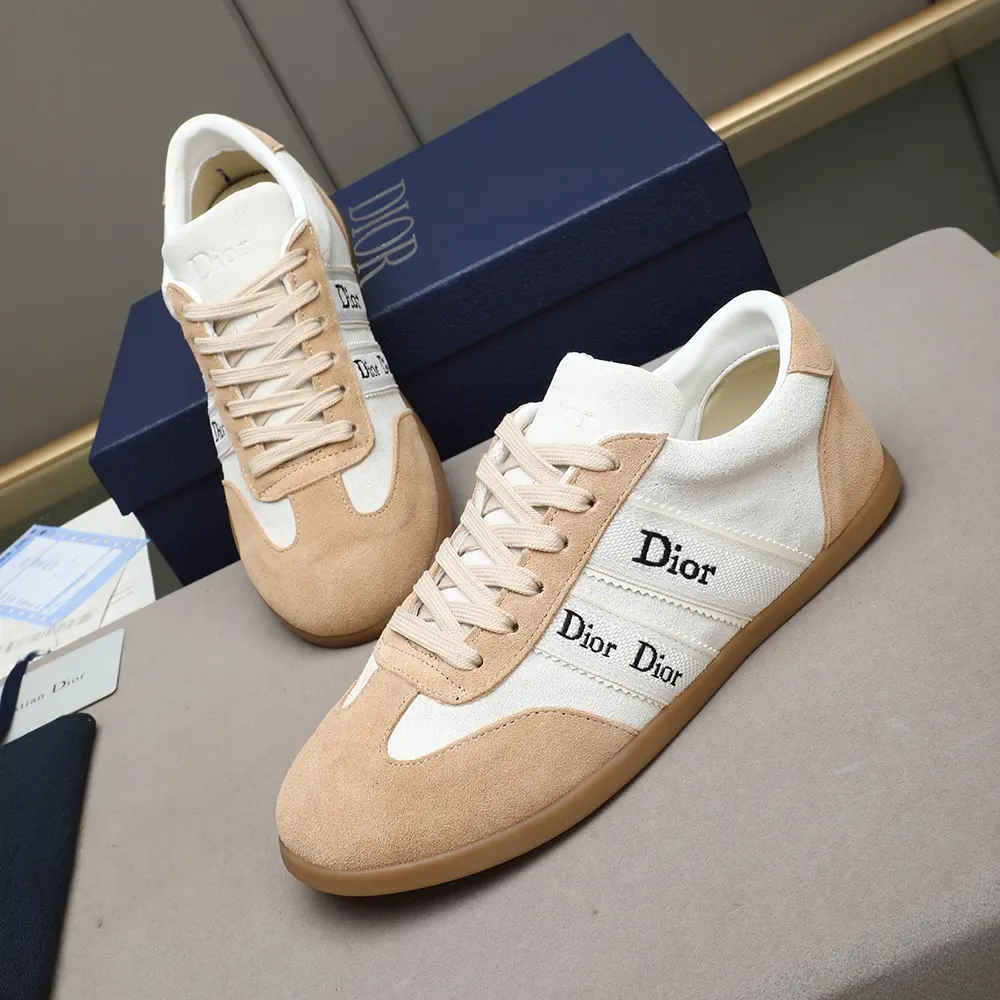 Dior Unisex Ribbon Sneaker White and Beige Suede Calfskin KCK553SUE