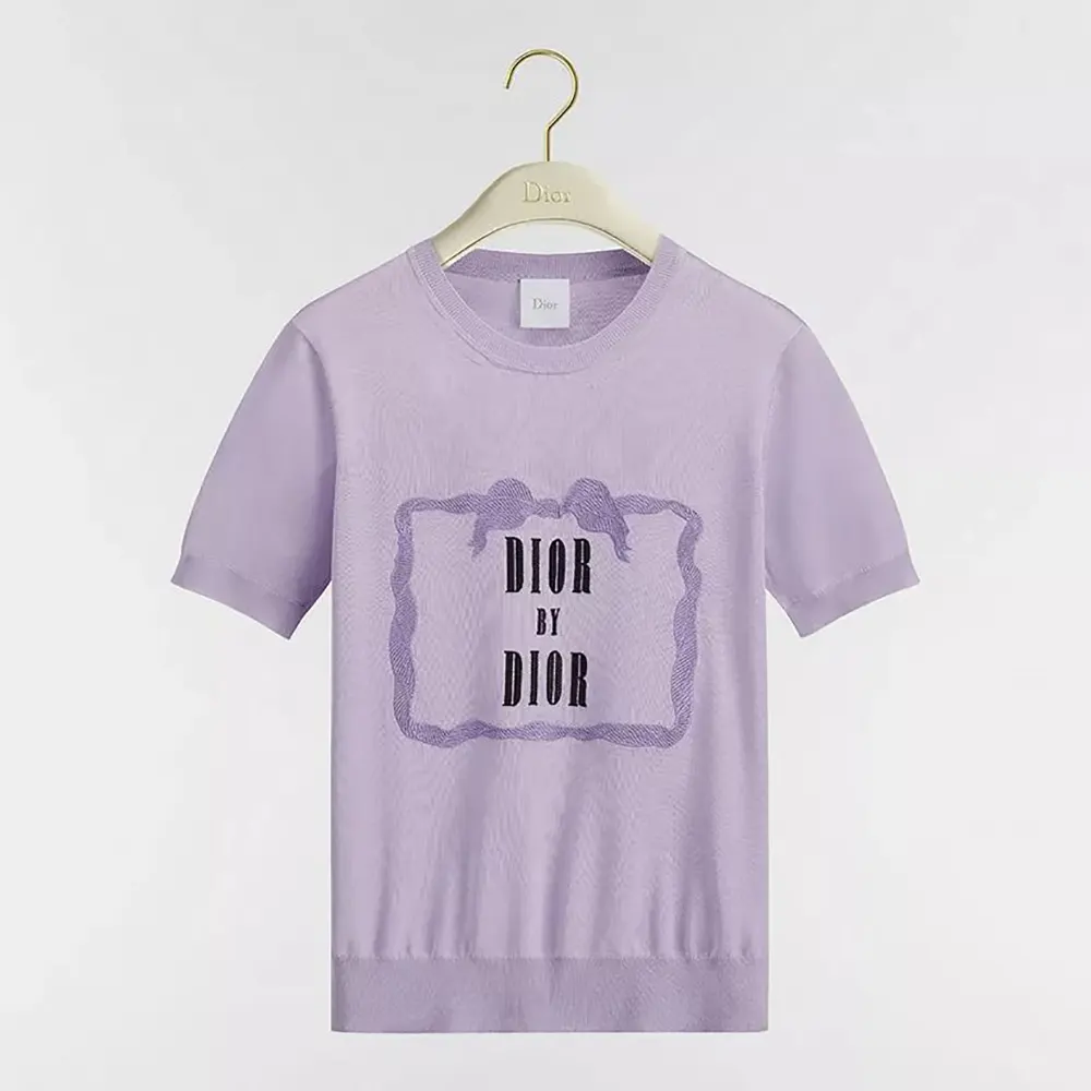 Dior Women Book Cover Short-Sleeved Sweater Lilas Silk Knit 644S24E6C45