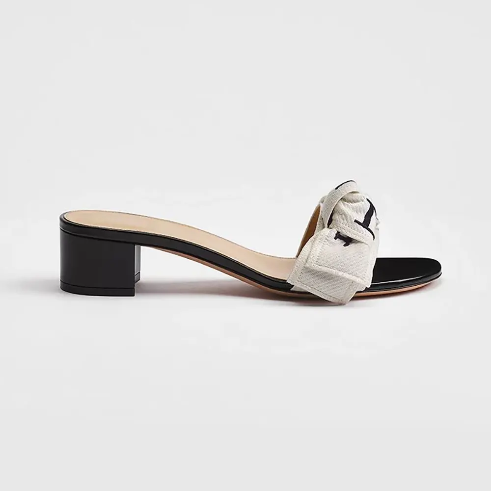 Heeled Slide Black Embroidered Cotton KDO708LEC