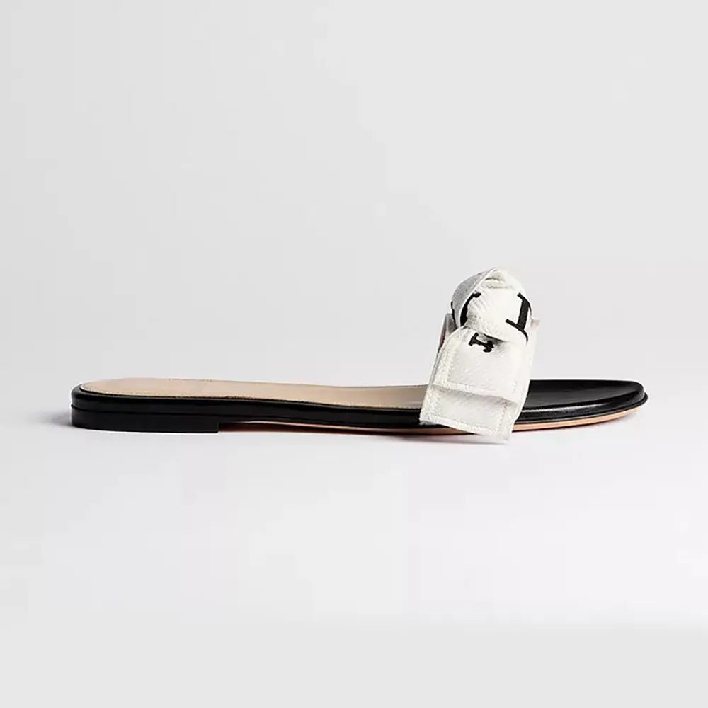 Slide Black Embroidered Cotton KDO707LEC