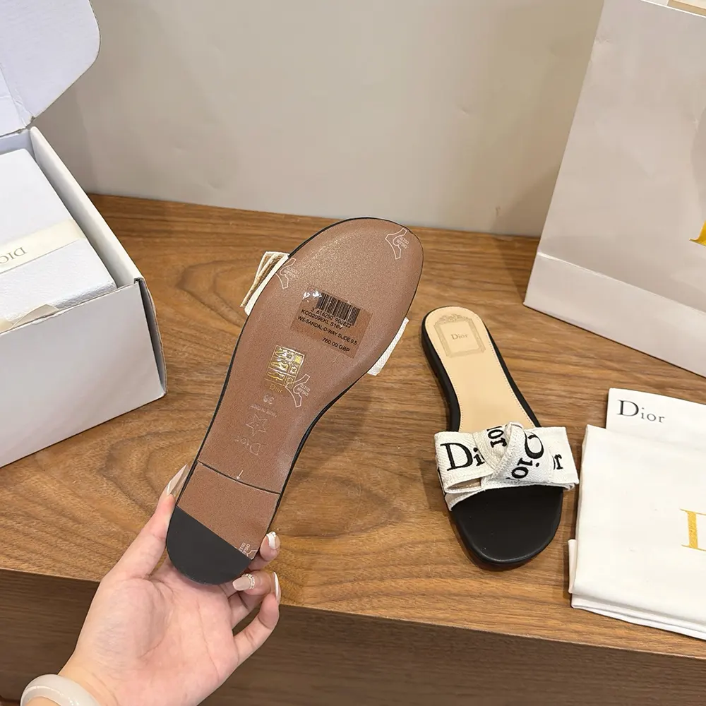 Dior Women J’Adior Slide Black Embroidered Cotton KDO707LEC