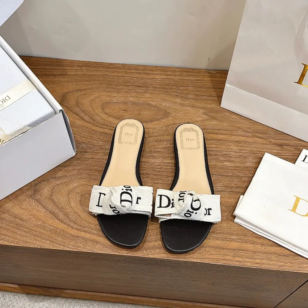 Dior Women J’Adior Slide Black Embroidered Cotton KDO707LEC