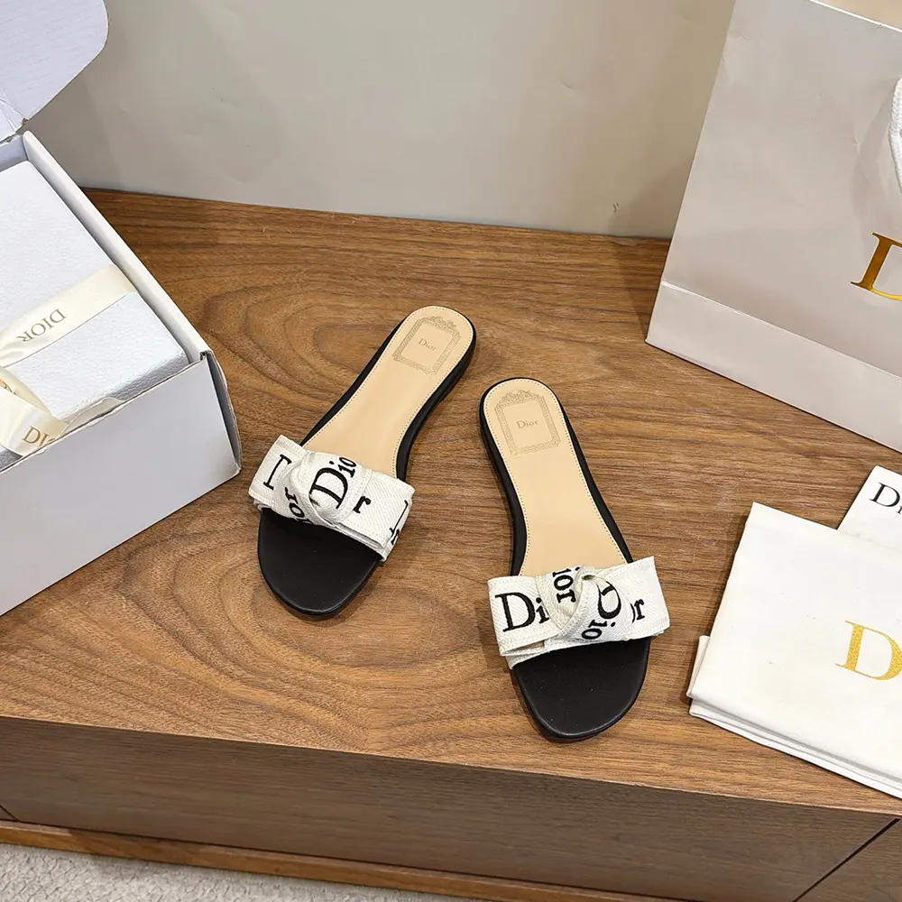 Dior Women J’Adior Slide Black Embroidered Cotton KDO707LEC