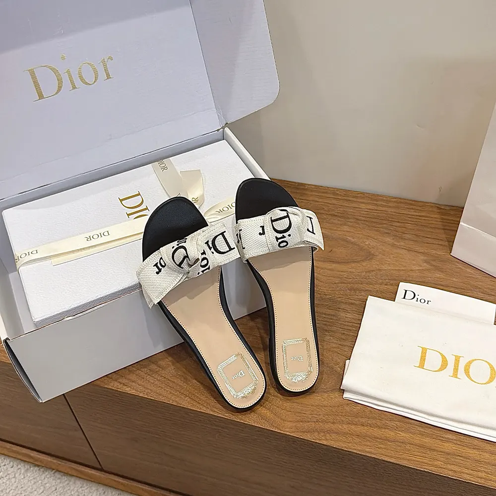 Dior Women J’Adior Slide Black Embroidered Cotton KDO707LEC