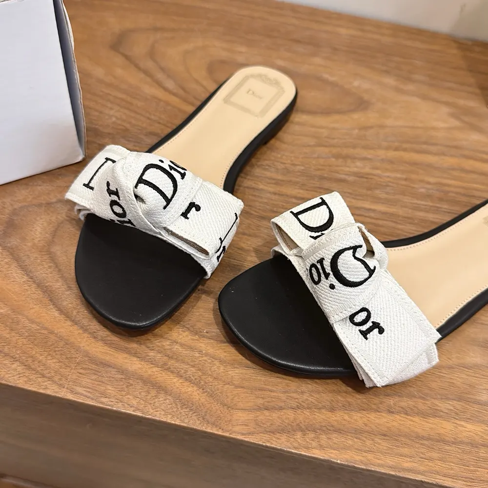 Dior Women J’Adior Slide Black Embroidered Cotton KDO707LEC