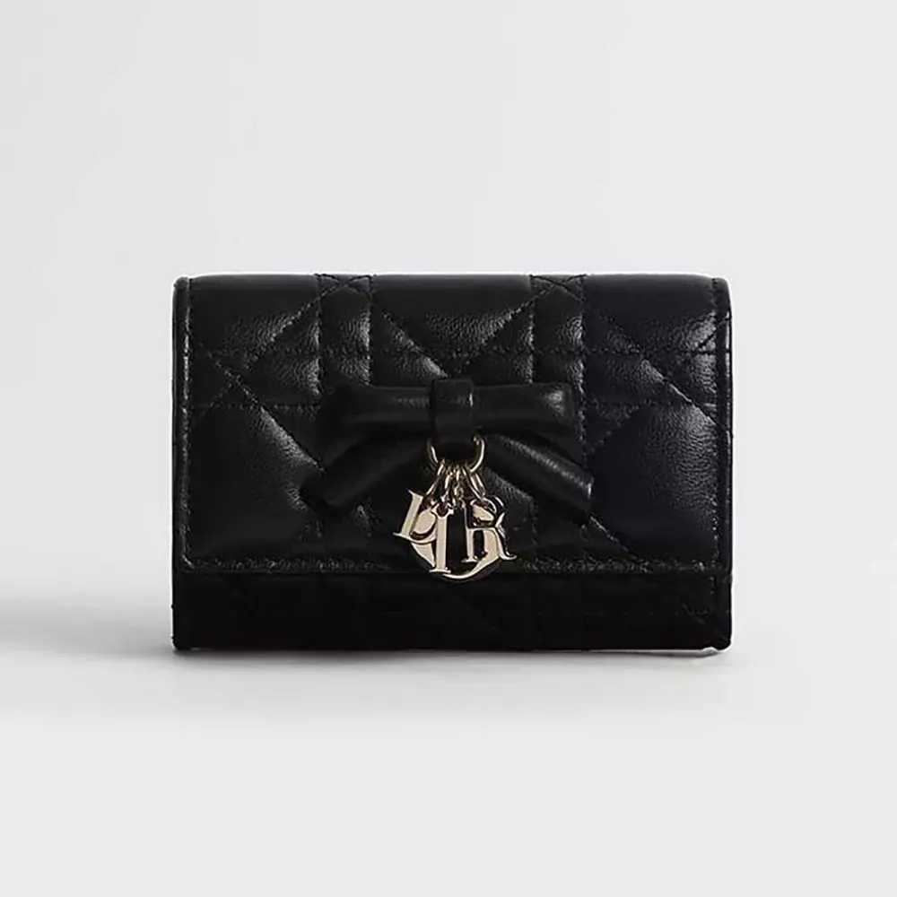Dior Women Lady Dior Glycine Wallet Black Cannage Lambskin S2607OUQA