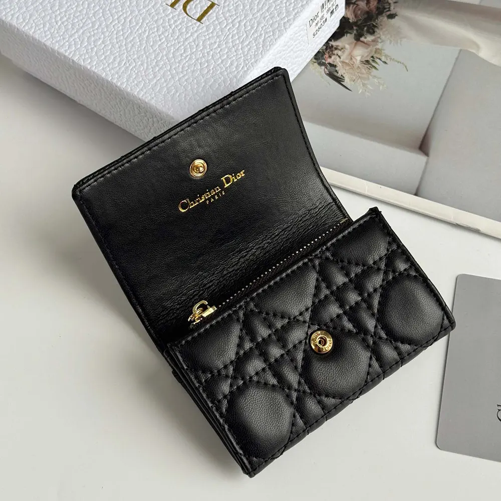 Dior Women Lady Dior Glycine Wallet Black Cannage Lambskin S2607OUQA