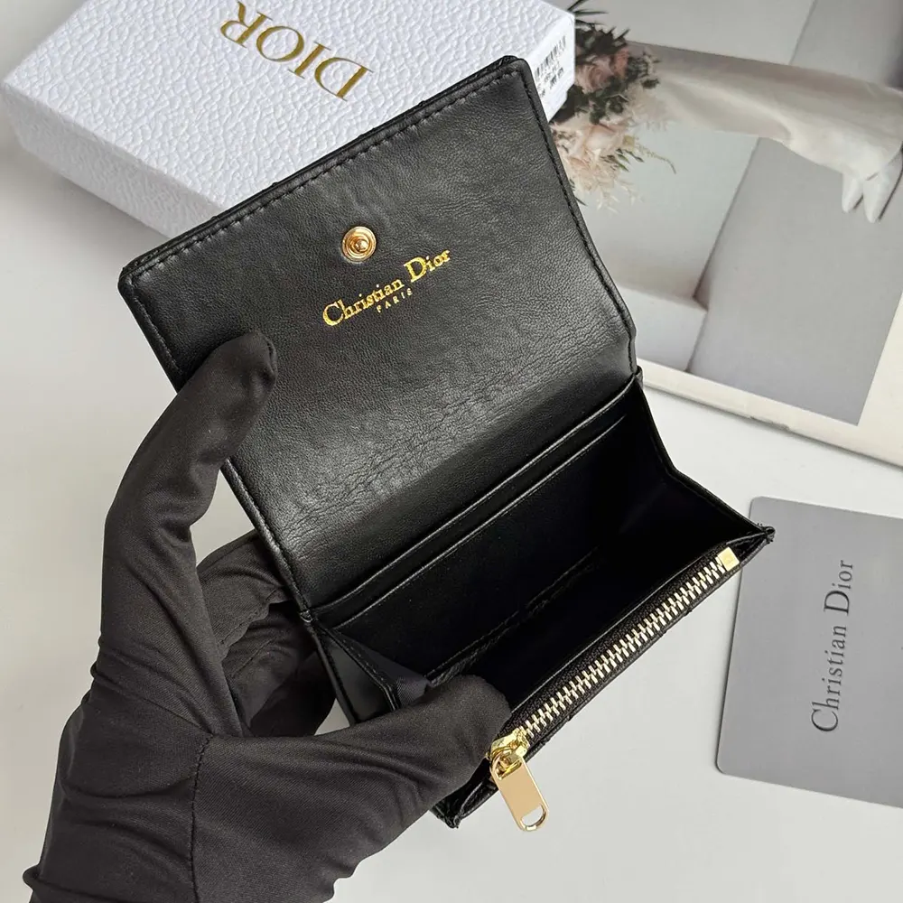 Dior Women Lady Dior Glycine Wallet Black Cannage Lambskin S2607OUQA