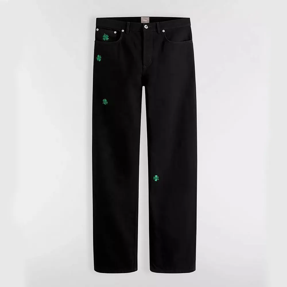 Dior Men Long Regular Jeans with Dior Clover Embroideries Black Cotton Twill