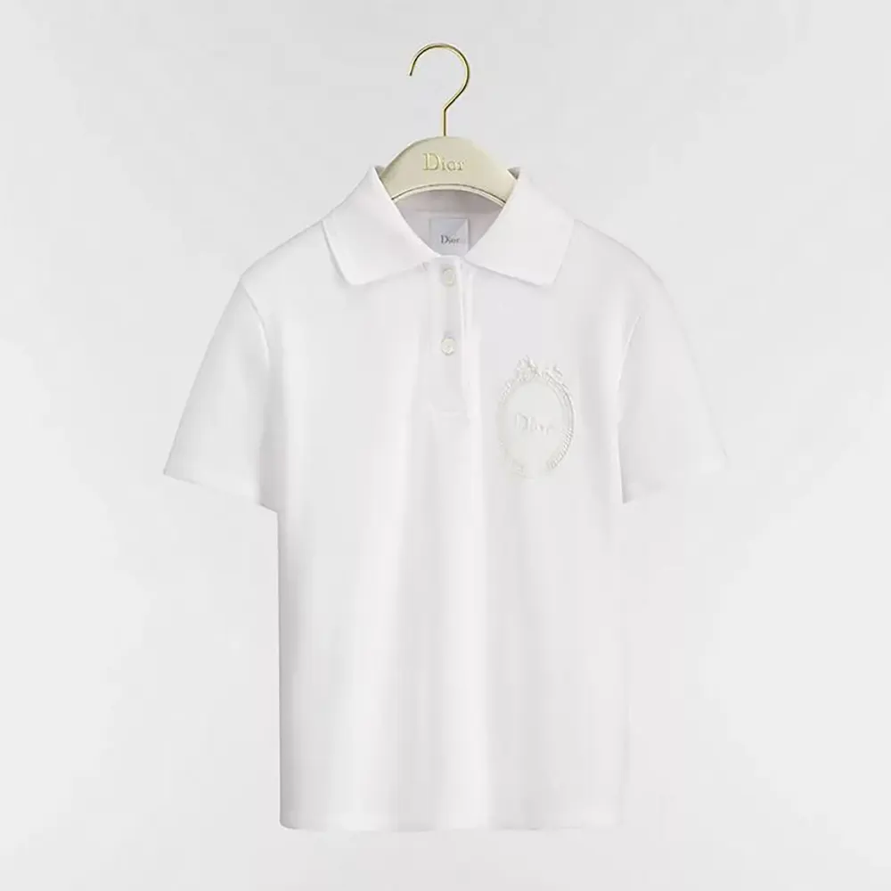 Dior Women Médaillon Embroidered Polo Shirt White Cotton-Blend Piqué 623T16A4C95