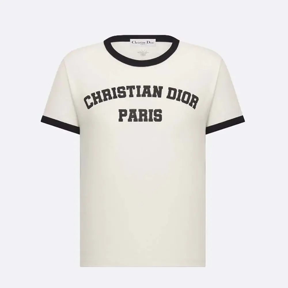 Dior Men T-Shirt White and Black Cotton and Linen Jersey 513T07B4222
