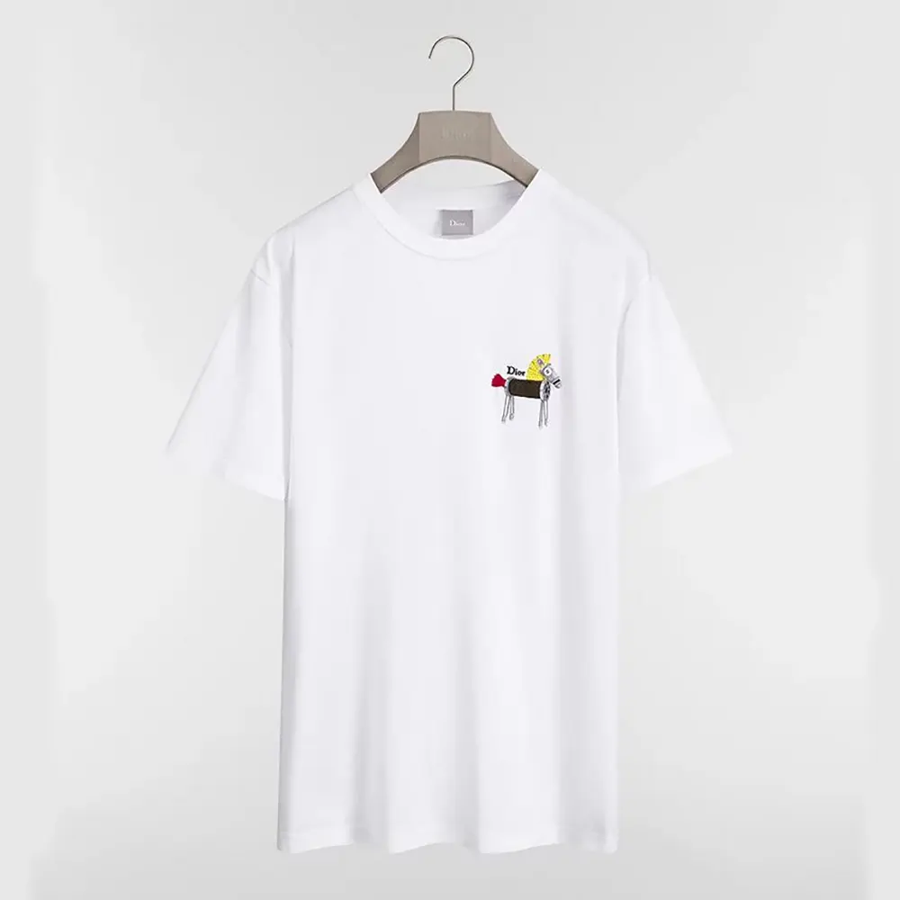 Dior Men T-Shirt with Horse Embroidery Relaxed Fit White Cotton Jersey 683J624A0677