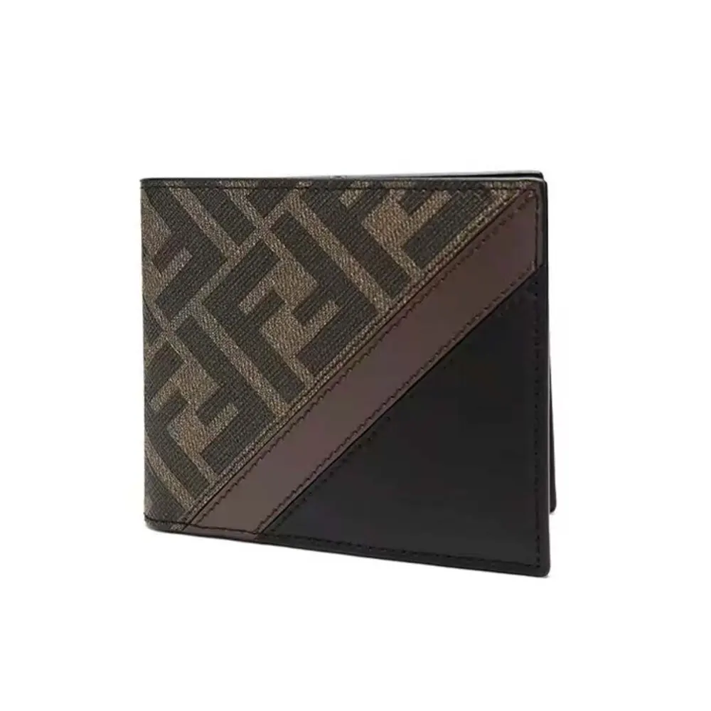 Fendi Men Bi-Fold Wallet in FF Motif Fabric Brown Coffee