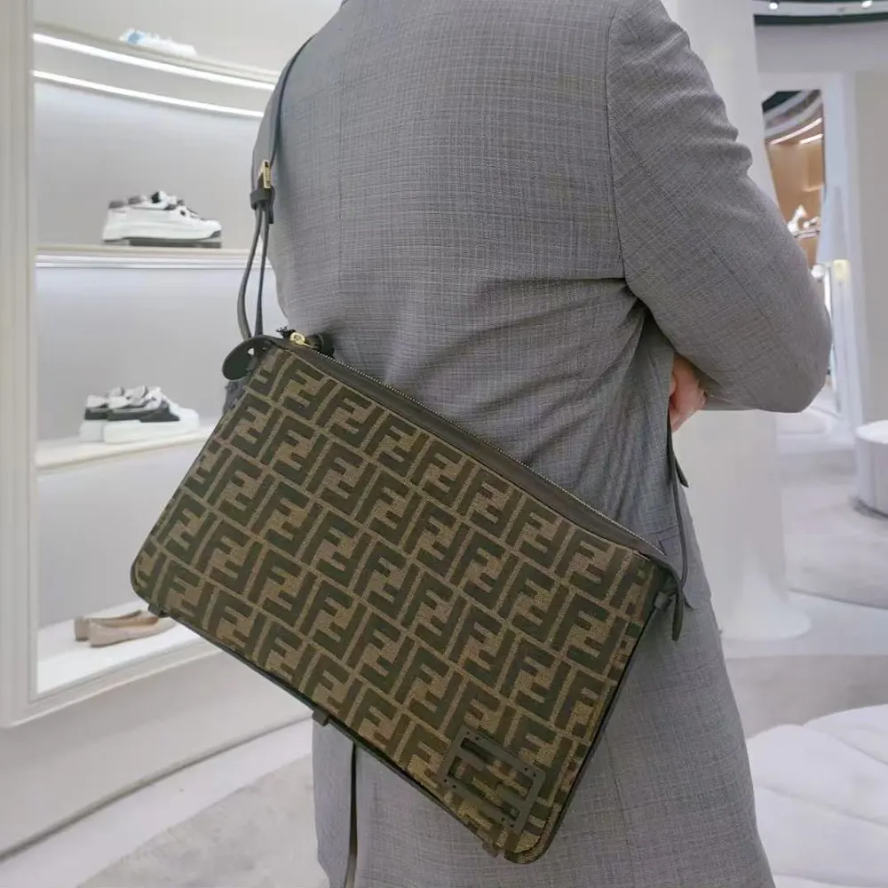 Fendi Men Simply FF Shoulder Bag with Fendi Baguette Motif