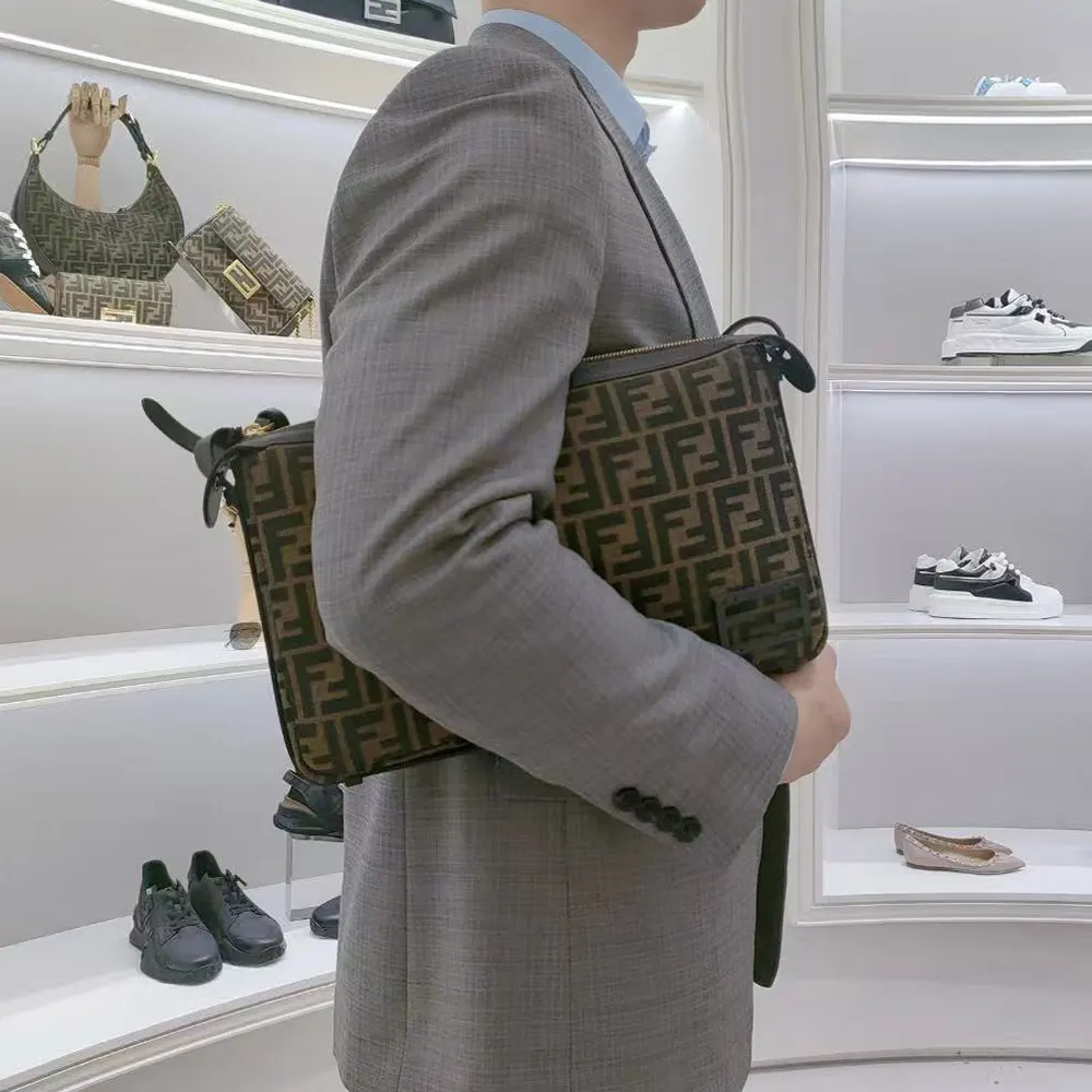 Fendi Men Simply FF Shoulder Bag with Fendi Baguette Motif