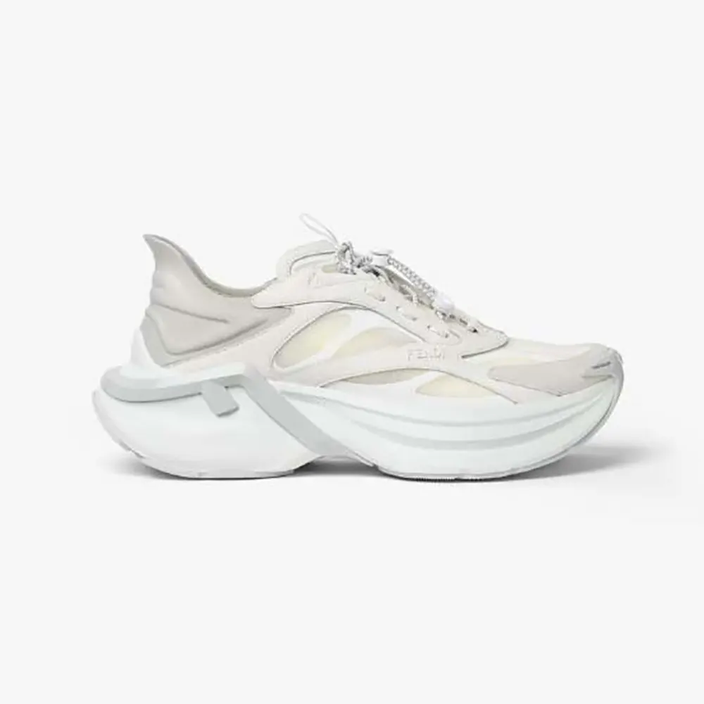 Fendi Unisex F-Light Sneakers White Leather and Mesh Running Shoes
