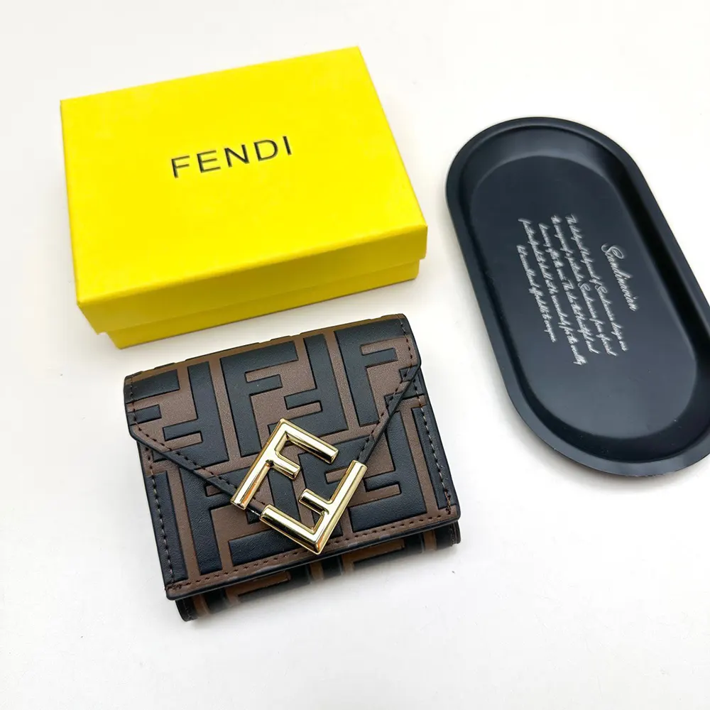 Fendi Unisex FF Diamonds Wallet Brown and Black FF Leather Wallet 8M0480AD