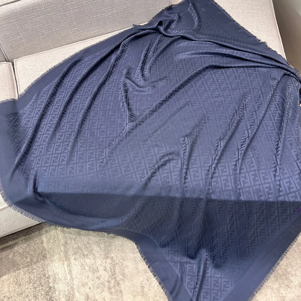 Fendi Unisex FF Navy Blue Silk and Wool Shawl FXT069AJW7F1D8E