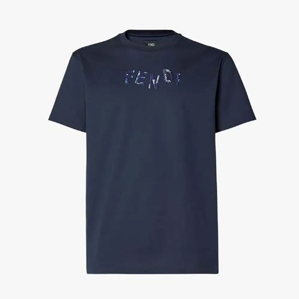 Fendi Men Dark Blue Cotton T-shirt FY1319AUOBF0PTH
