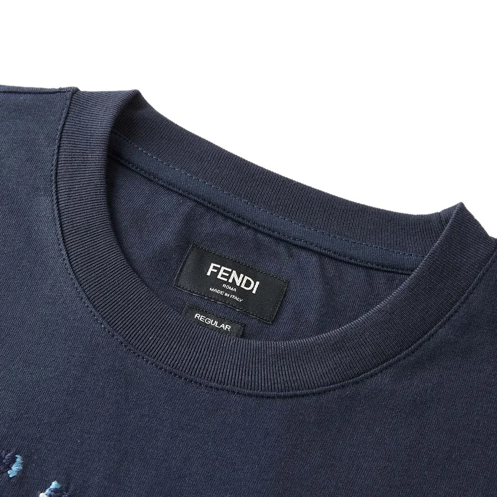 Fendi Men Dark Blue Cotton T-shirt FY1319AUOBF0PTH