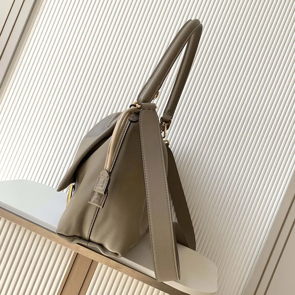 Fendi Women Mamma Baguette Large Dove Gray Nappa Leather Bag 8BR834AQ
