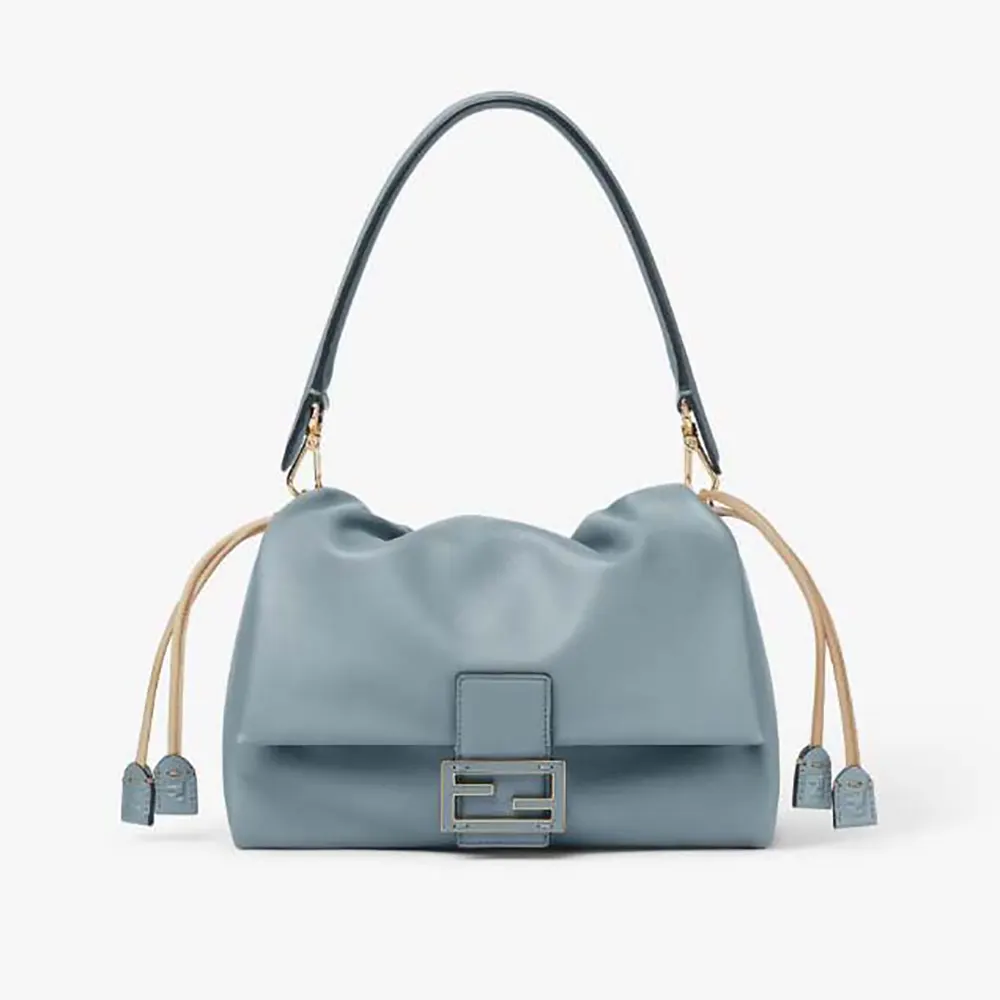 Fendi Women Mamma Baguette Medium Mercury Blue Nappa Leather Bag 8BR833AQ