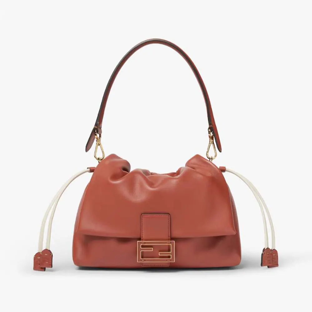 Fendi Women Mamma Baguette Medium Sienna Brown Nappa Leather Bag 8BR833AQ