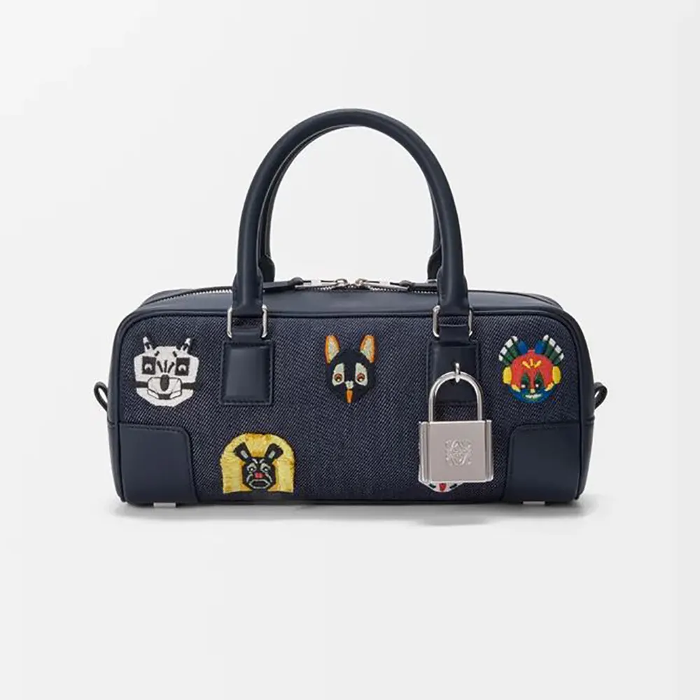 Loewe Unisex Cats Amazona 23 Cropped Bag in Embroidered Denim A039N23X15