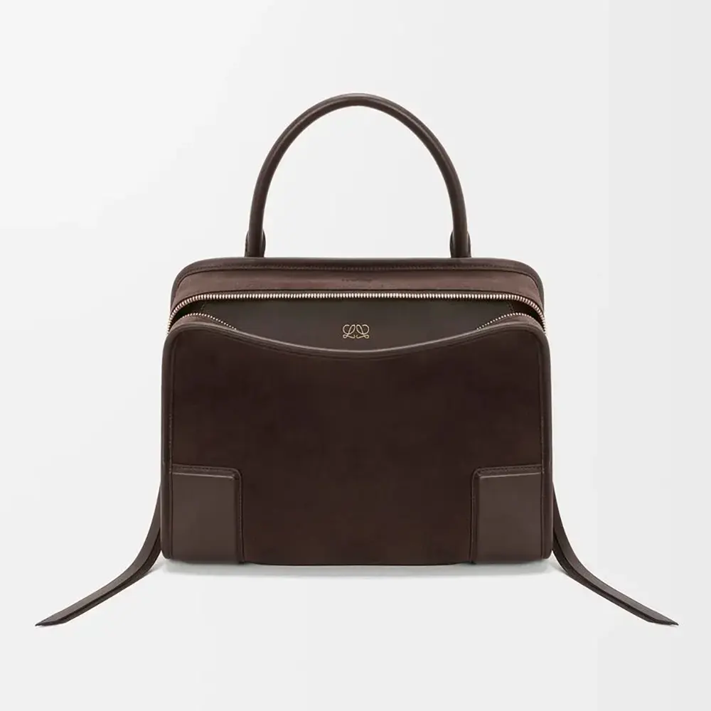 Loewe Women Medium Amazona 180 Bag in Suede-Dark Chestnut A03918MX02