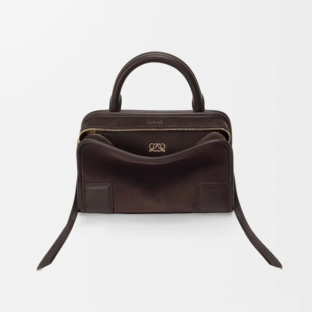 Loewe Women Mini Amazona 180 Bag in Suede-Dark Chestnut A039AS4X13