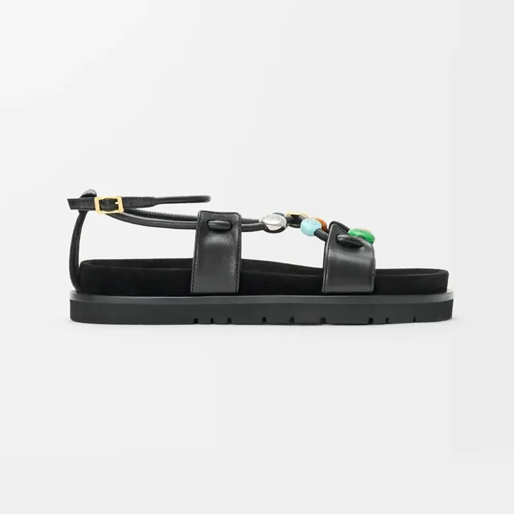 Loewe Women Pebble Beads Fussbett Sandal in Nappa Lambskin-Black LLPB465X05